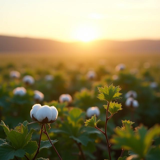 Organic cotton fields at dawn